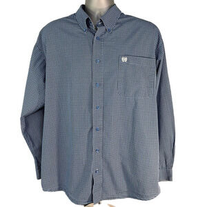 Cinch Blue and Black Geometric Print Long Sleeve Button Down, Size L